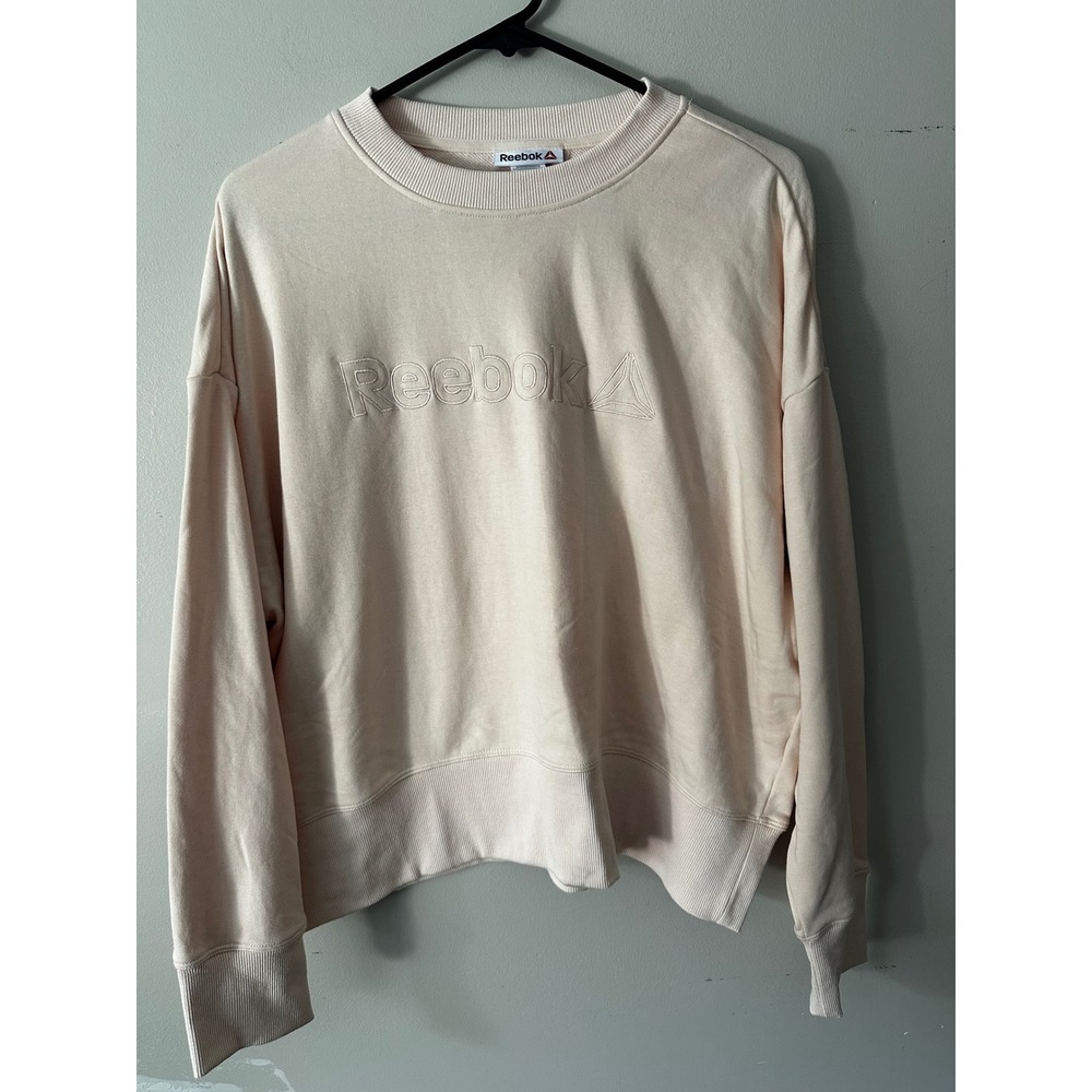 Reebok Womens Crewneck Sweatshirt Peach Pink Embroidered Logo  Small